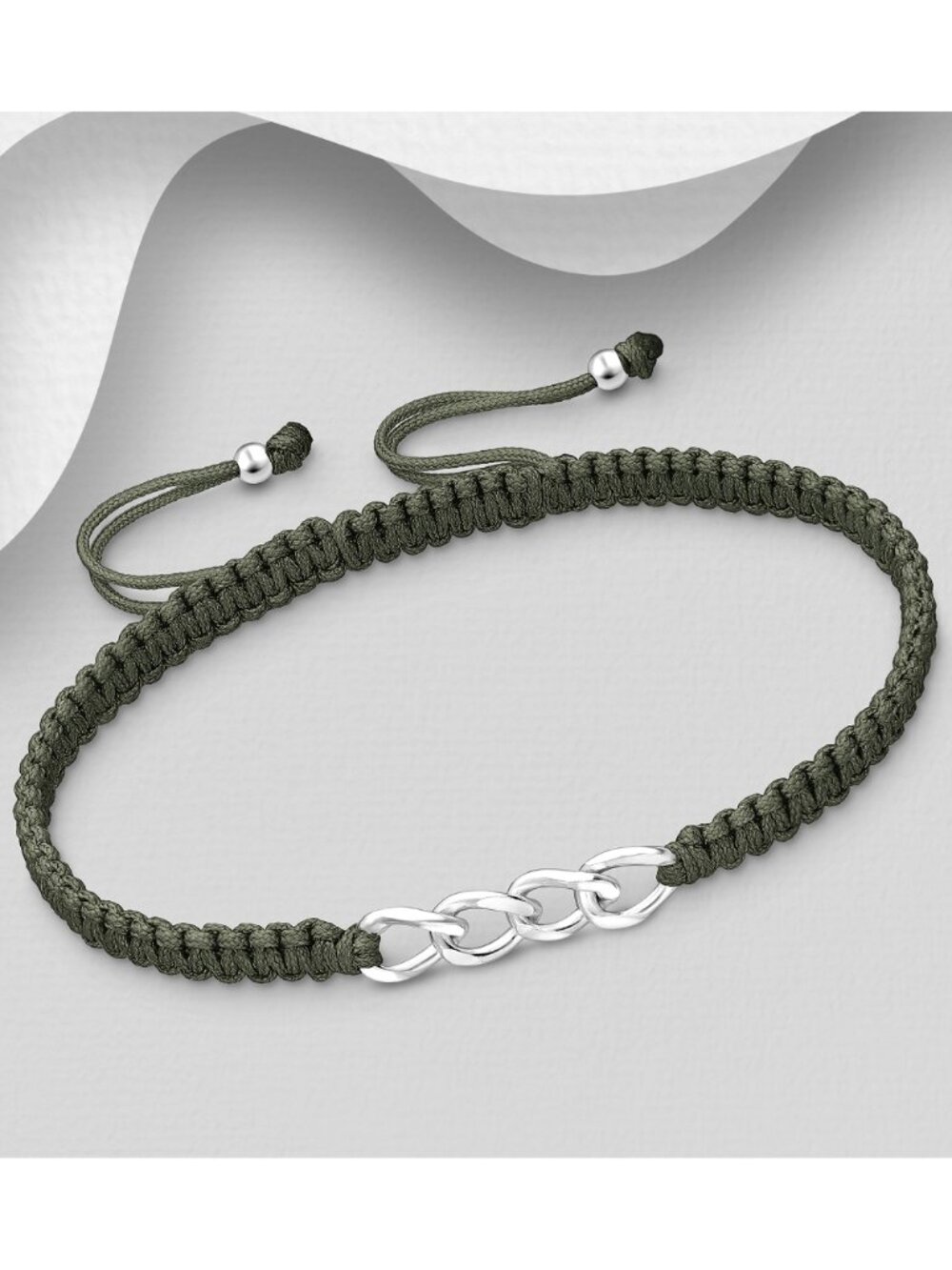 925 Sterling Silver Chain Link Bracelet with Adjustable Thread Bracelet